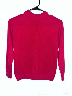 Dalton Vintage Red 100% Virgin Cashmere Sweater Womens Small Mock Neck Button